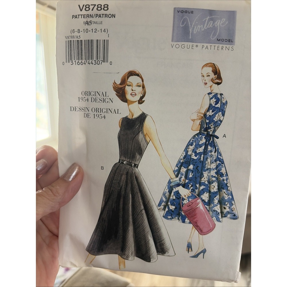 Vogue Vintage 1950's Back Wrap Dress 1954 UNCUT Sewing Pattern V8788 Size 6-14